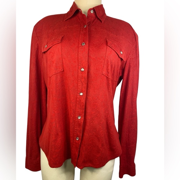 Cowgirl Hardware Red Long Sleeve Western Shirt with Snaps Women’s Large - Picture 1 of 4